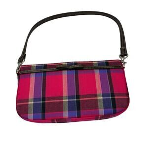 VTG NWOT Y2K Liz Claiborne pink plaid handbag. brown leather details. purse